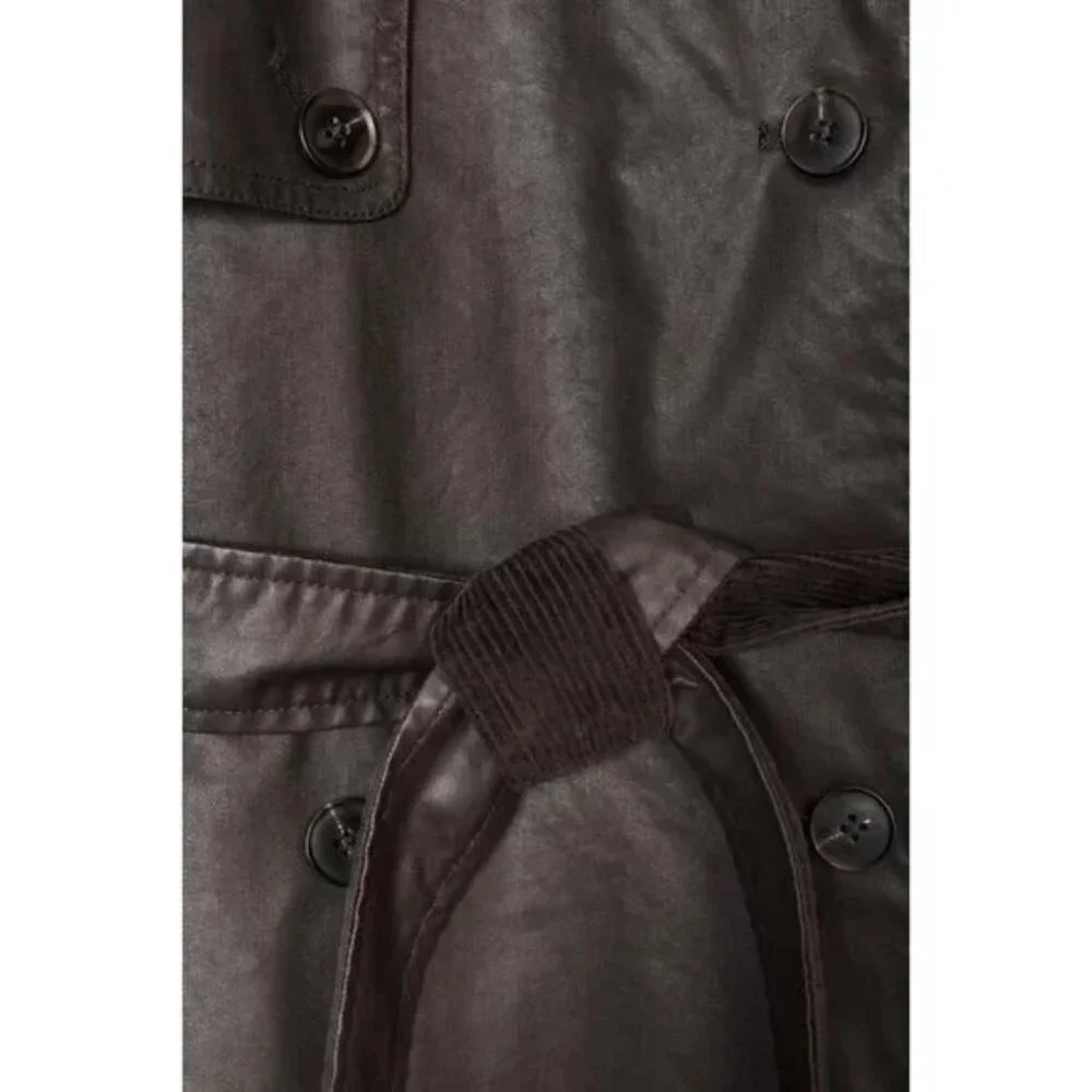 ZARA LONG WAXED TRENCH COAT WITH CORDUROY CUFFS - Picture 10 of 10
